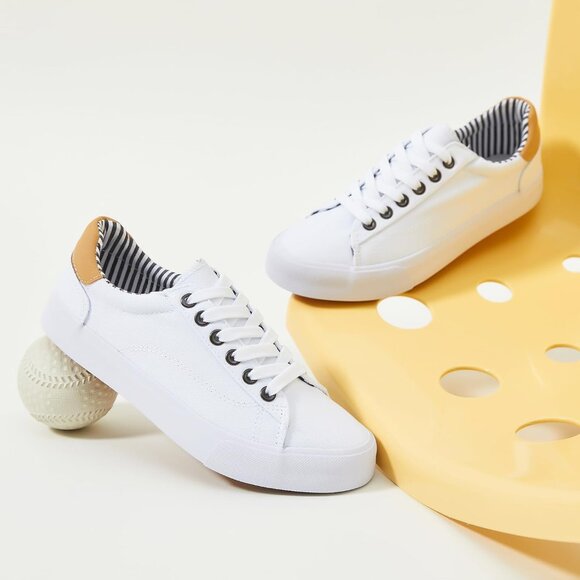 Womens Canvas Tennis Shoes Low Top Casual Sneakers Rubber Sole Comfort - Picture 5 of 9